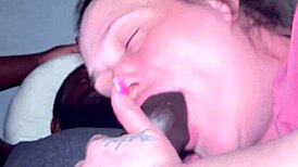 Big Mouth Brunette Deepthroats Thick Black Cock With Choking And Gagging