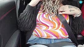 Dirty husband gets blowjob in car! Wife sucks him off outdoors!