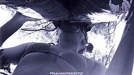 outdoor blowjob bluee big deep throat.