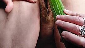 Oma Neukt Harige Kut Met Komkommer In German Granny Scene