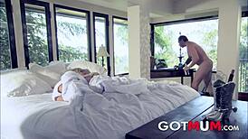 two milfs intensely suck and lick business men's cocks in group threesome