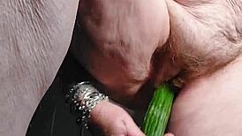 Oma Neukt Harige Kut Met Komkommer In German Granny Scene