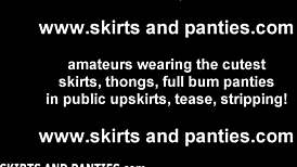 Let me flash my pink panties for a quick tease, she says