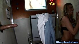 Glamcore babe sucks cock at gloryhole drilled