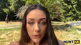 Hunt4k hunter convinces young lady to give blowjob outdoors, cheating on husband.
