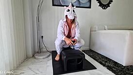 Milf wearing unicorn costume and riding with sybian!