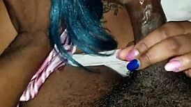 Blindfolded guy wacks off his pretty hard dick