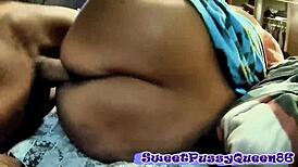 Black Bbw Taking Creamy Cock From The Side! Cums On Her Ass!