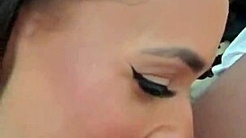 Teen brunette latina rims, bounces tits in sloppy blowjob, swallows cum