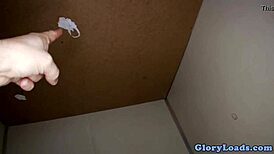 Glamcore babe sucks cock at gloryhole drilled