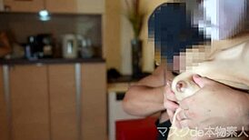 19-year-old short-haired beauty's milk sprays during blowjob!