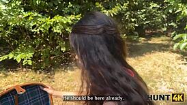 Hunt4k hunter convinces young lady to give blowjob outdoors, cheating on husband.