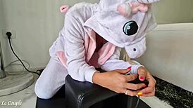 Milf wearing unicorn costume and riding with sybian!