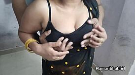 Desi bhabhi lifts her saree for hardcore Indian fucking.