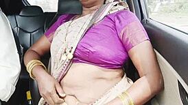 indian aunty and son-in-law on long car drive, whispering dirty telugu talks for sex