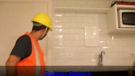 Brunette Latina Fucked By Plumber In Bathroom With Helmet.