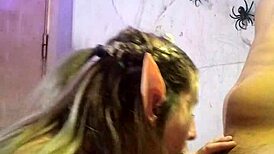 Hey, this Halloween elf loves deepthroating that black dick! 😍