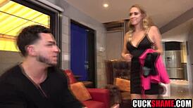 The cuckold husband feels intense emotions watching his wife get blown and fucked by his buddy