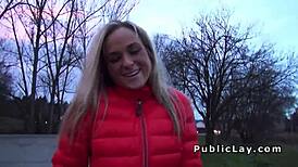 blonde amateur flashing for money in public