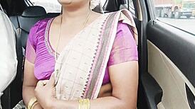 indian aunty and son-in-law on long car drive, whispering dirty telugu talks for sex