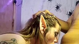 Hey, this Halloween elf loves deepthroating that black dick! 😍