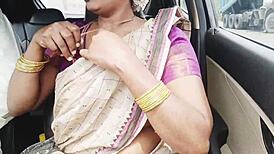 indian aunty and son-in-law on long car drive, whispering dirty telugu talks for sex