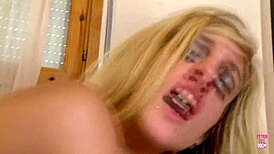 Stunning Blonde Girl with Large Breasts Gets Teased and Played with Doggy Style