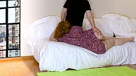 Stepson gives stepmom a massage, and she thanks him big time!