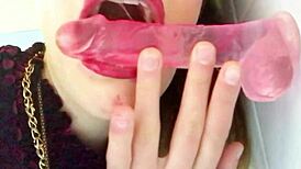 violette des étoiles gives a sloppy blowjob to her dildo