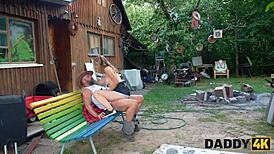 Did sons girlfriend fuck stepdaddy outside on the ranch? Big cock action!