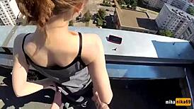 russian girl relaxes on the roof