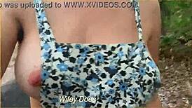 my wife felt so daring running in public, flashing her sideboob and big tits outdoors