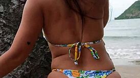 hot bikini dancing on hidden beach spot with neighbors