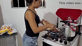 Japanese Brunette Teasing Audience with Oral