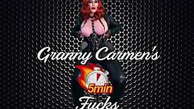 Granny Carmen gloved gilf dildo fuckee feels deep orgasm