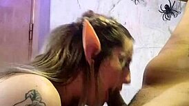 Hey, this Halloween elf loves deepthroating that black dick! 😍