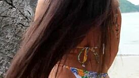 hot bikini dancing on hidden beach spot with neighbors