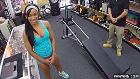 Muscular babe earns cash at pawn shop