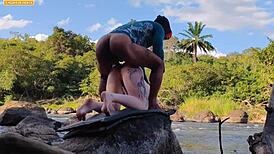 three big cocks gangbang her in the forest for first time outdoor fun