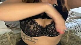 double orgasms with a squirt for this huge tit amateur when using her giant dildo to masturbate the panty bank - used panties