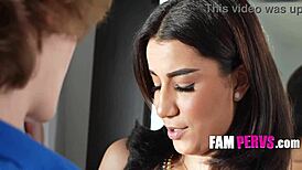 Boy gets to touch his stepsister's big natural tits -