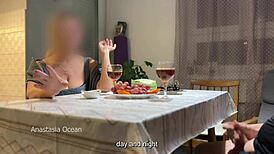 my husband jerking hidden under table in front of step mom during talk