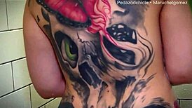 Intense pleasure sucking girlfriend's pussy in shower until cum