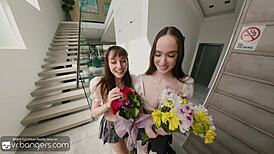 vr bangers teen stepsisters give double blowjob and ride soldier's huge cock in hot threesome hd