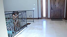 Lesbians in sauna get spanked roughly