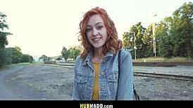 Dirty walk home involves pov blowjob and cum facial on redhead