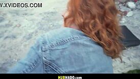 Dirty walk home involves pov blowjob and cum facial on redhead