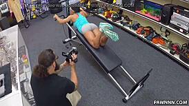 Muscular babe earns cash at pawn shop