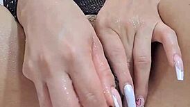 How does sexy Latina finger pussy then ram huge eggplant inside?