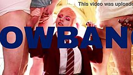 Naughty student sucks anonymous cock at milking table